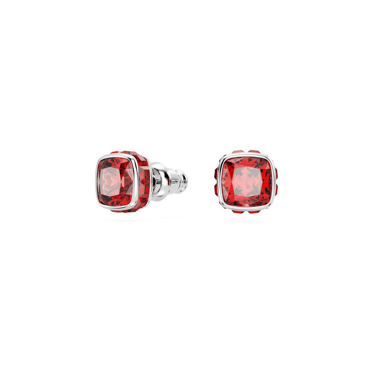 Swarovski Birthstone stud earrings, Square cut, July, Red, Rhodium plated